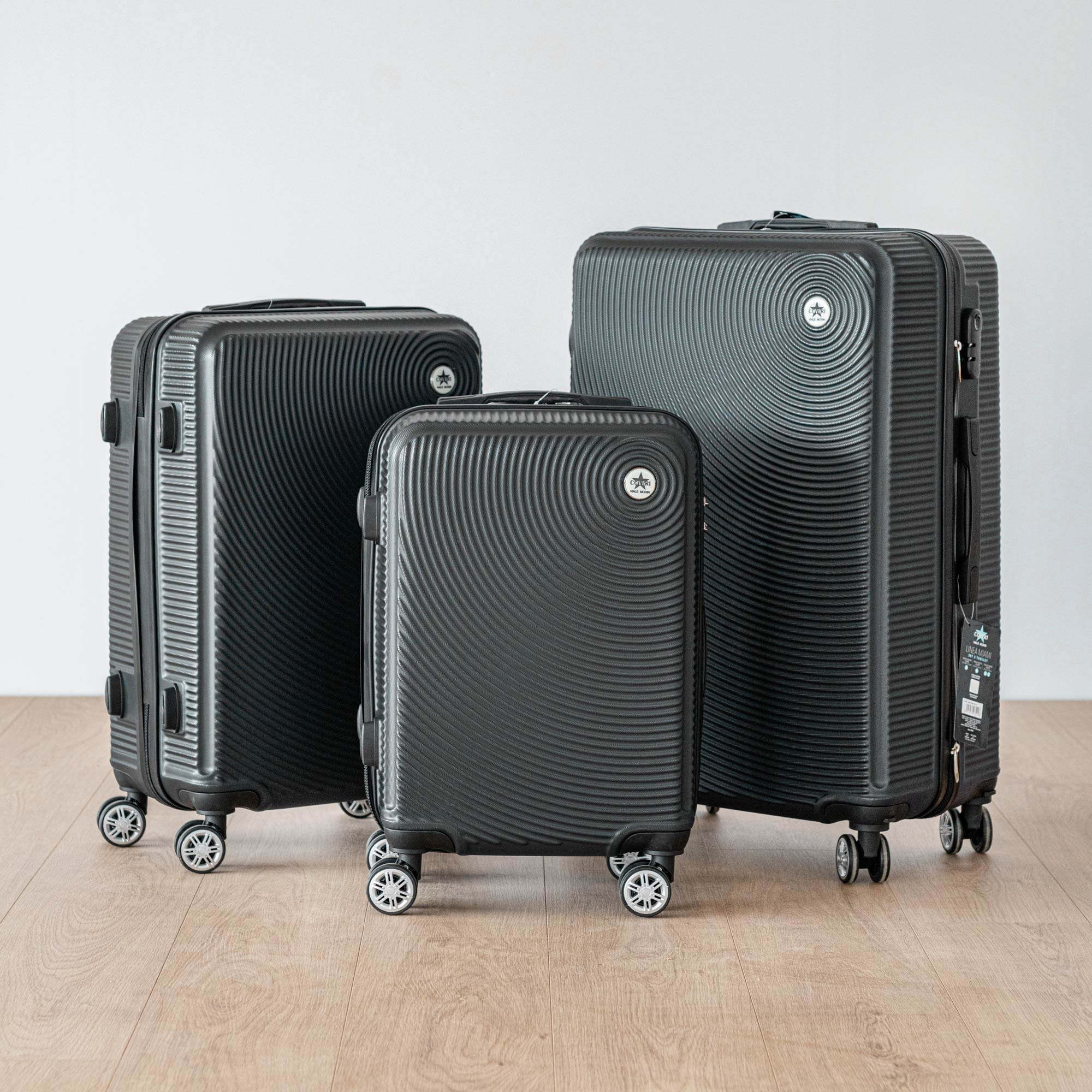 Coveri Set Di 3 Valigie Rigide ABS Valigia Da Viaggio Con Chiusura Lucchetto Combinazione Grande Media Piccola Forti Resistenti Manico Telescopico Ruote Staccabili Trolley Nero