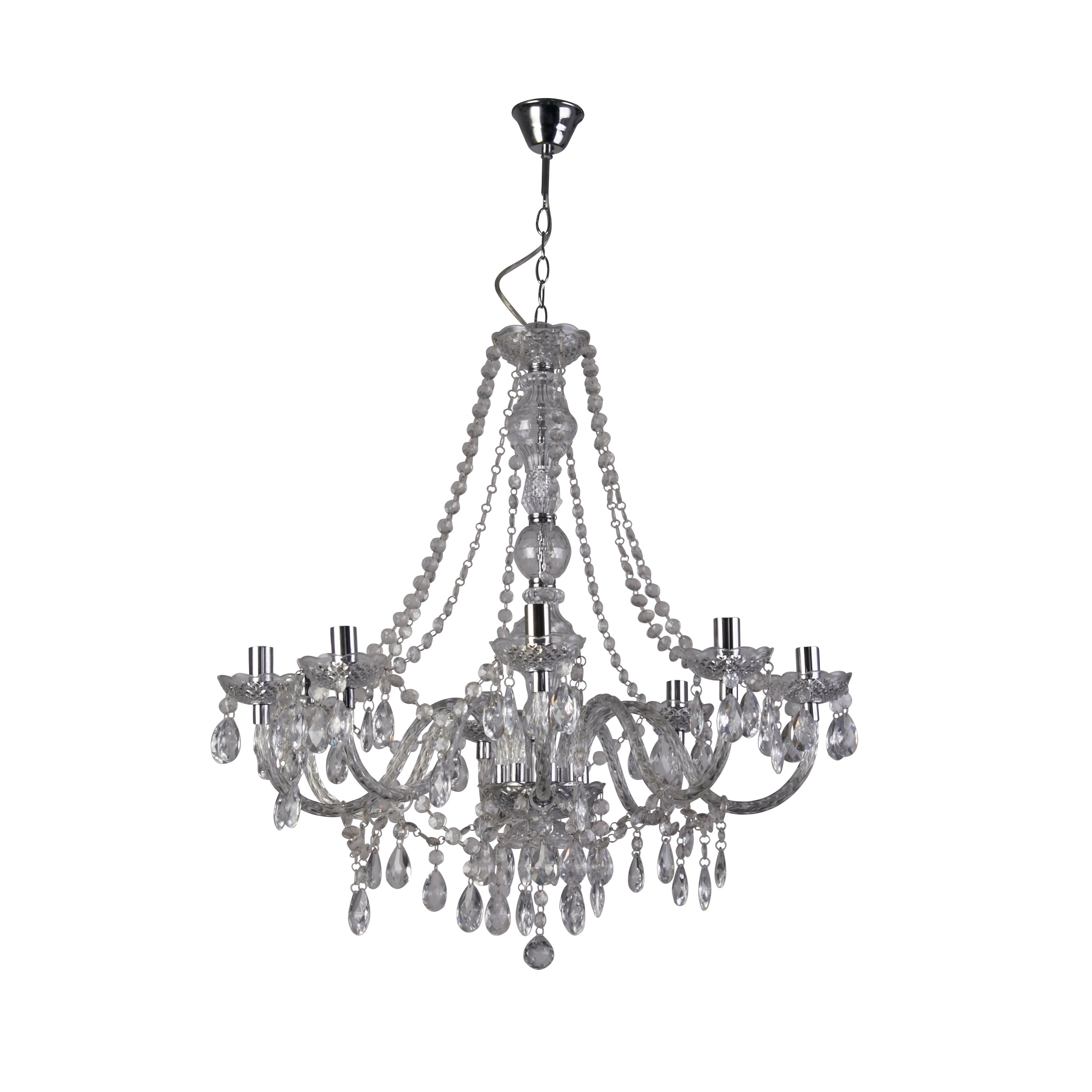 Lampadario Classico Mariateresa Vetro Trasparente Policarbonato Cromo 8 Luci E14