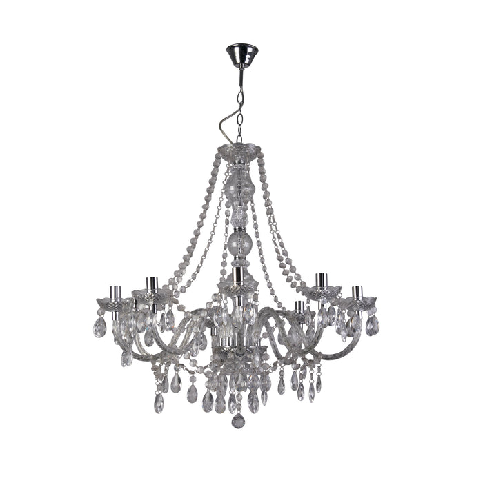 Lampadario Classico Mariateresa Vetro Trasparente Policarbonato Cromo 8 Luci E14