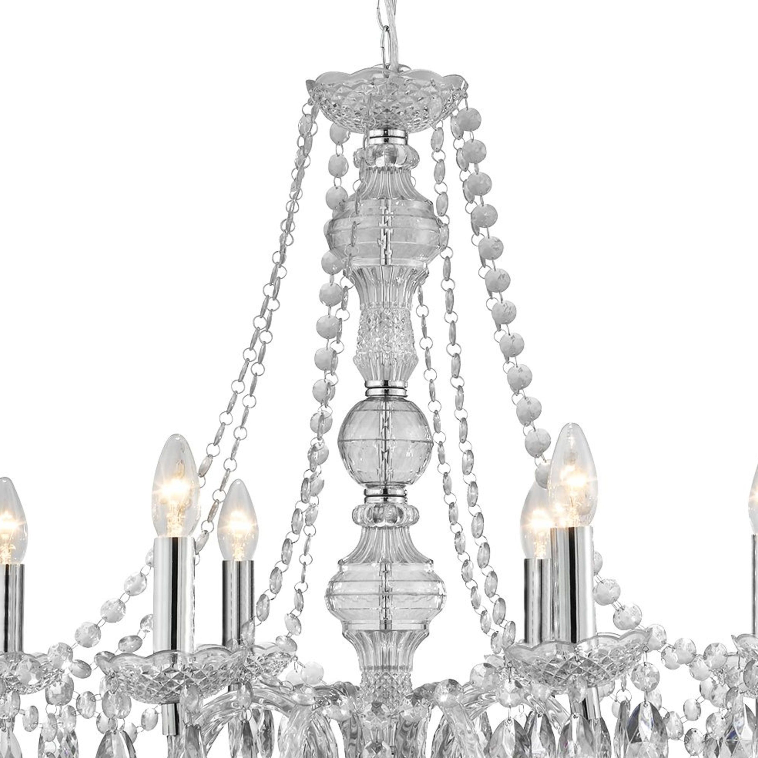 Lampadario Classico Mariateresa Vetro Trasparente Policarbonato Cromo 8 Luci E14