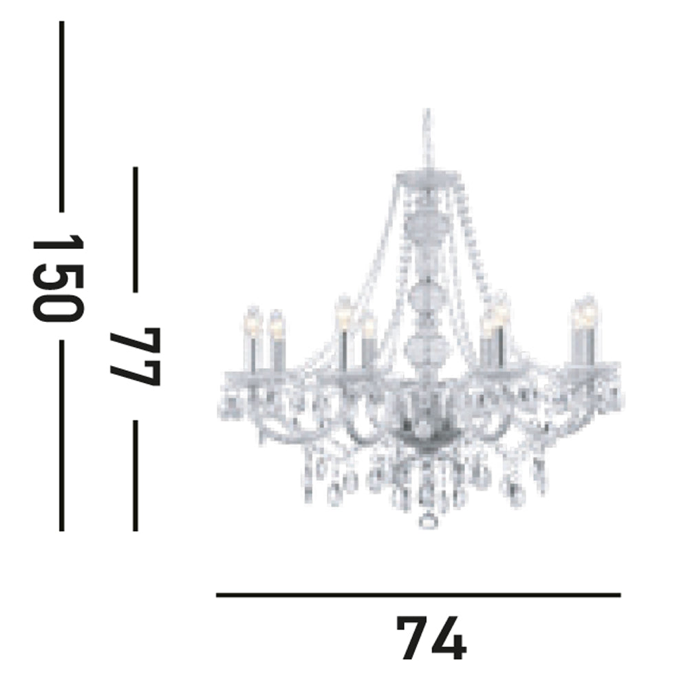 Lampadario Classico Mariateresa Vetro Trasparente Policarbonato Cromo 8 Luci E14