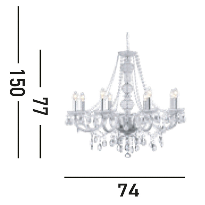 Lampadario Classico Mariateresa Vetro Trasparente Policarbonato Cromo 8 Luci E14