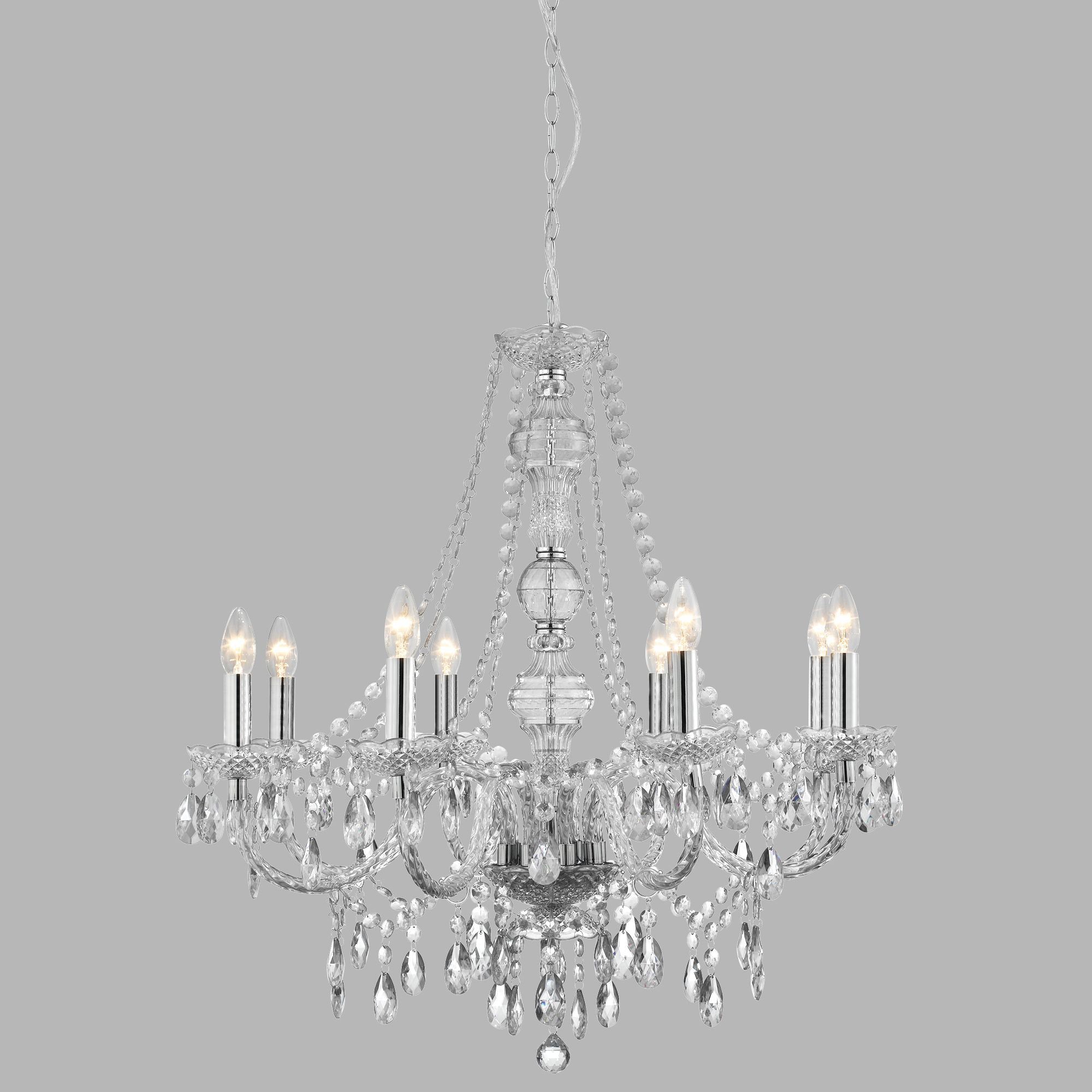 Lampadario Classico Mariateresa Vetro Trasparente Policarbonato Cromo 8 Luci E14