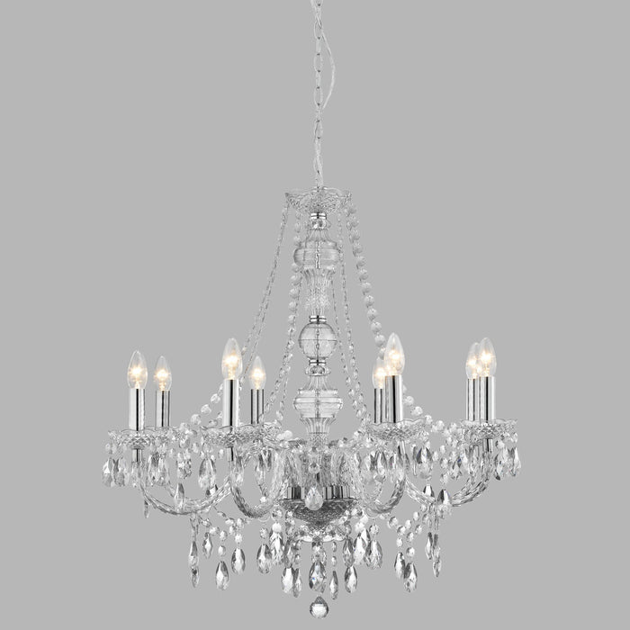 Lampadario Classico Mariateresa Vetro Trasparente Policarbonato Cromo 8 Luci E14