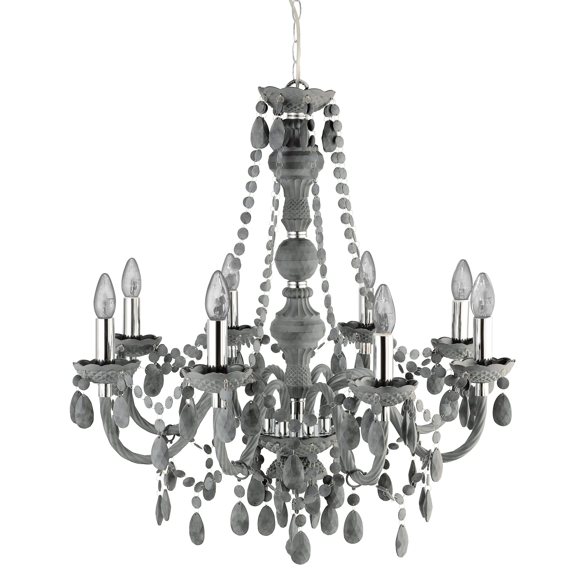 Lampadario Classico Marie Therese Acciaio Cromo Vetro 8 Luci E14