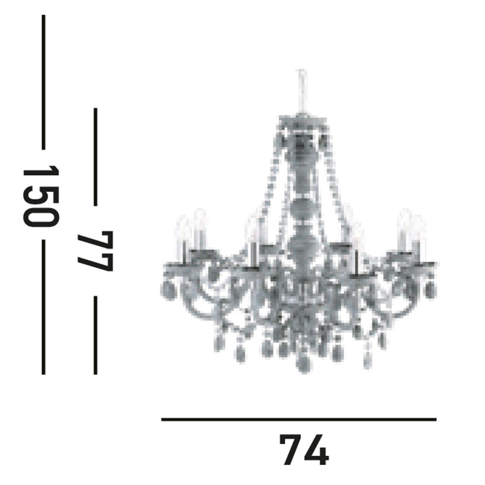 Lampadario Classico Marie Therese Acciaio Cromo Vetro 8 Luci E14