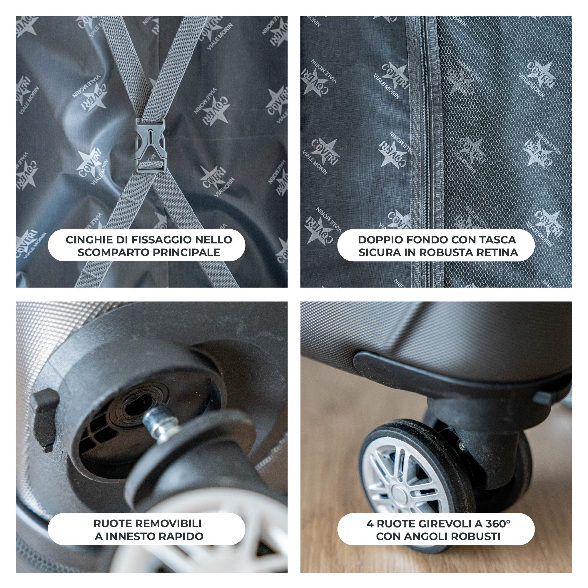 COVERI Trolley Bagaglio Mano Rigido 38x56x23 Piccolo Ultraleggero Valigia In Abs Con 4 Ruote Removibili Manico Chiusura Di Sicurezza Per Compagnie Low Cost Economy Zaino Da Viaggio Basilea-Grigio