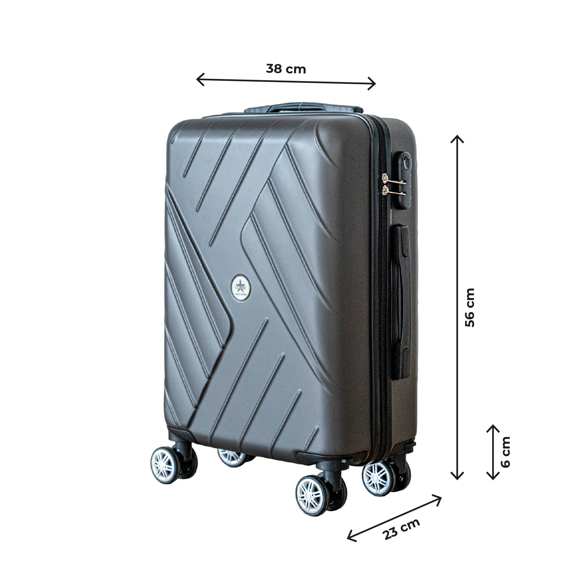 COVERI Trolley Bagaglio Mano Rigido 38x56x23 Piccolo Ultraleggero Valigia In Abs Con 4 Ruote Removibili Manico Chiusura Di Sicurezza Per Compagnie Low Cost Economy Zaino Da Viaggio Basilea-Grigio