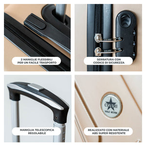 COVERI Trolley Bagaglio Mano Rigido 38x56x23 Piccolo Ultraleggero Valigia In Abs Con 4 Ruote Removibili Manico Chiusura Di Sicurezza Per Compagnie Low Cost Economy Zaino Da Viaggio Basilea-Ororosa