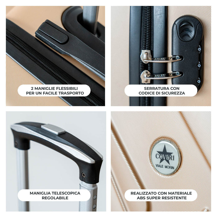 COVERI Trolley Bagaglio Mano Rigido 38x56x23 Piccolo Ultraleggero Valigia In Abs Con 4 Ruote Removibili Manico Chiusura Di Sicurezza Per Compagnie Low Cost Economy Zaino Da Viaggio Basilea-Ororosa