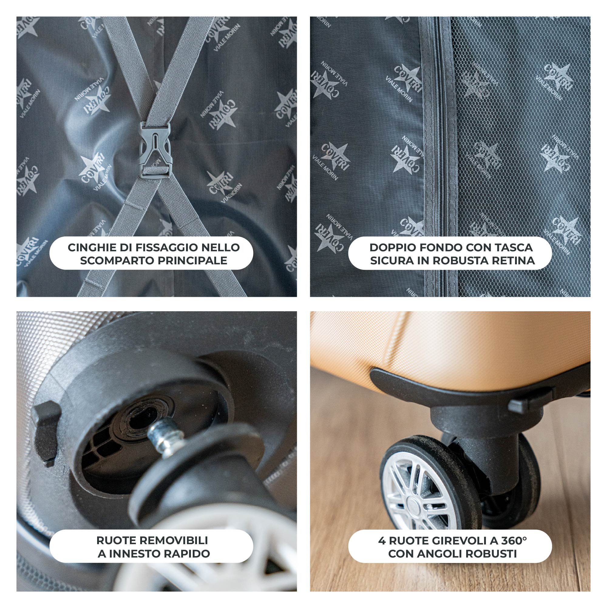 COVERI Trolley Bagaglio Mano Rigido 38x56x23 Piccolo Ultraleggero Valigia In Abs Con 4 Ruote Removibili Manico Chiusura Di Sicurezza Per Compagnie Low Cost Economy Zaino Da Viaggio Basilea-Ororosa