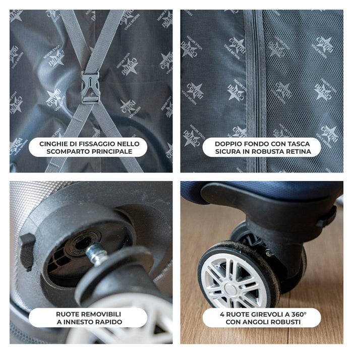 COVERI Trolley Bagaglio Mano Rigido 38x56x23 Piccolo Ultraleggero Valigia In Abs Con 4 Ruote Removibili Manico Chiusura Di Sicurezza Per Compagnie Low Cost Economy Zaino Da Viaggio Maiami-Blu