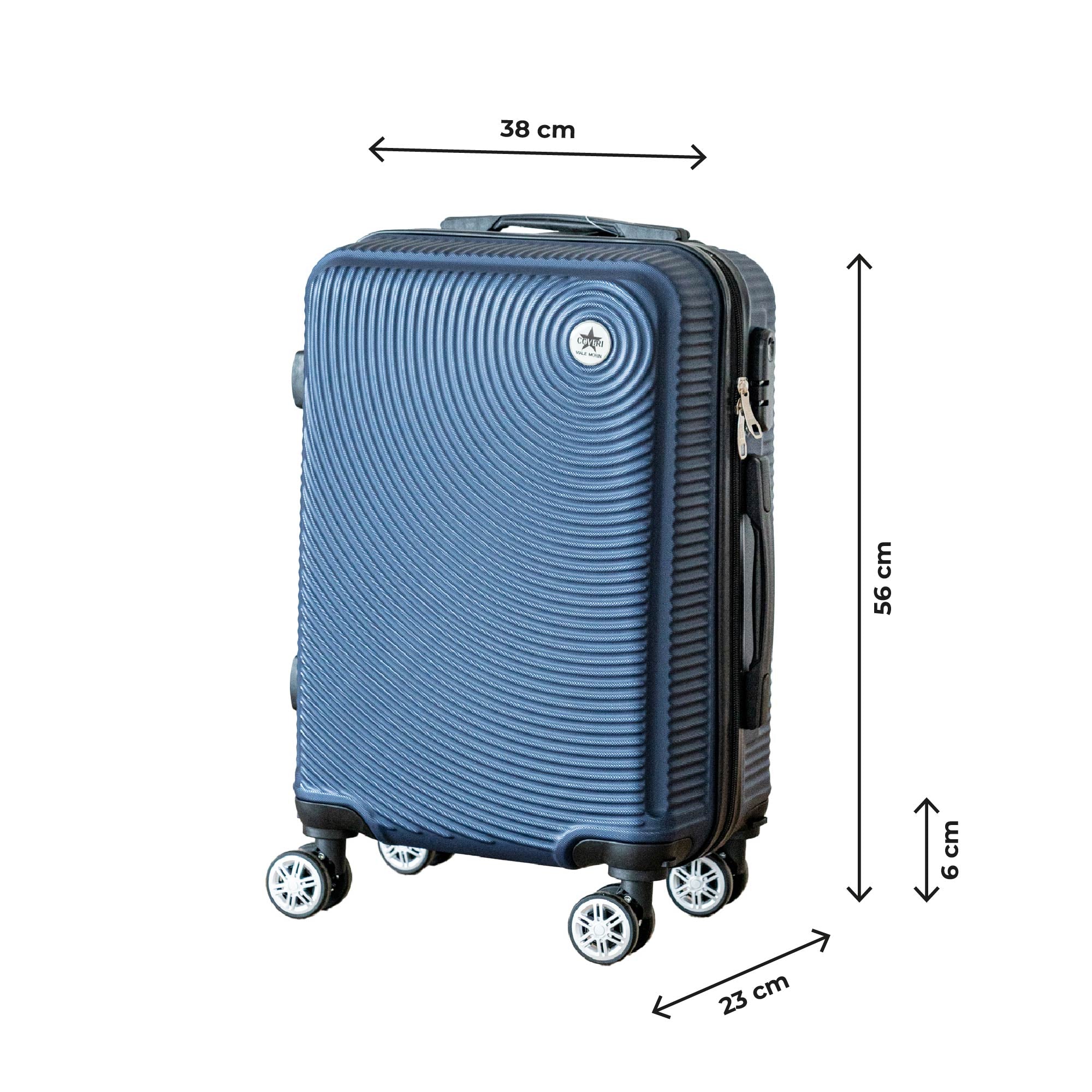 COVERI Trolley Bagaglio Mano Rigido 38x56x23 Piccolo Ultraleggero Valigia In Abs Con 4 Ruote Removibili Manico Chiusura Di Sicurezza Per Compagnie Low Cost Economy Zaino Da Viaggio Maiami-Blu