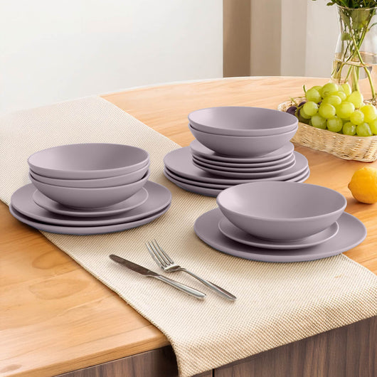 Servizio 18 Pezzi Piatti Cucina In Porcellana Gres Matt Design Moderno Finiture Opache Piatto Fondo Piano Dessert Lavastoviglie Microonde Colorazioni Tinta Unita Certificati Contatto Alimentare Glicine