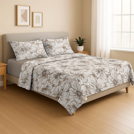 Completo Lenzuola Matrimoniale in Caldo Pile – Set Letto Invernale Morbido e Soffice, Lenzuola Termiche Matrimoniali Antipiega, Ideali per Notte Fredda FioriBeige