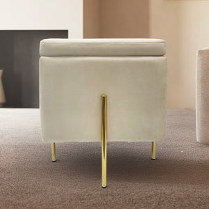Pouf Contenitore in Velluto con Gambe in Metallo Oro – Poggiapiedi Moderno ed Elegante per Soggiorno, Camera e Ingresso Beige