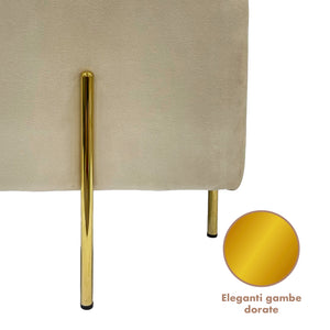 Pouf Contenitore in Velluto con Gambe in Metallo Oro – Poggiapiedi Moderno ed Elegante per Soggiorno, Camera e Ingresso Beige