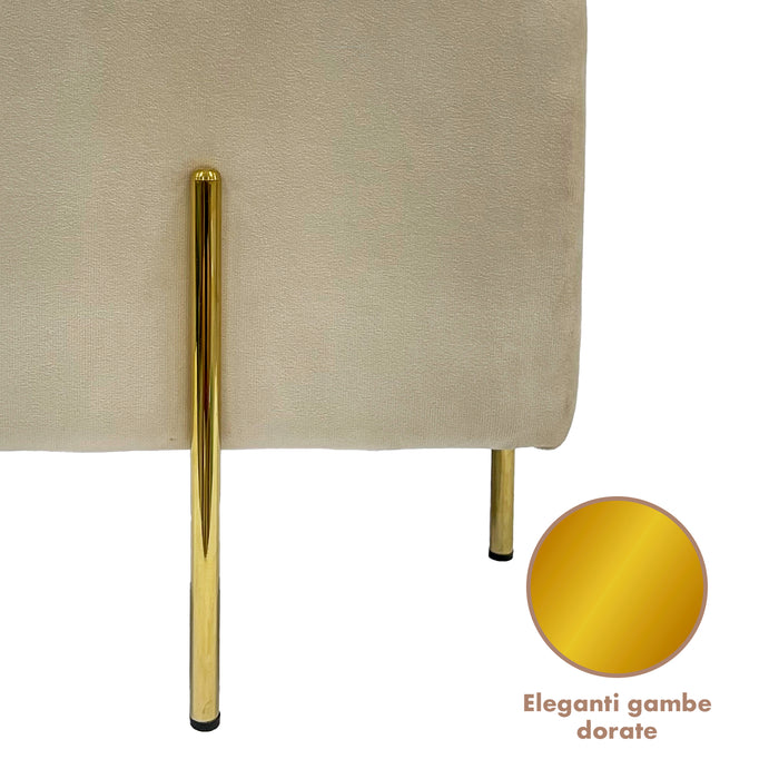 Pouf Contenitore in Velluto con Gambe in Metallo Oro – Poggiapiedi Moderno ed Elegante per Soggiorno, Camera e Ingresso Beige
