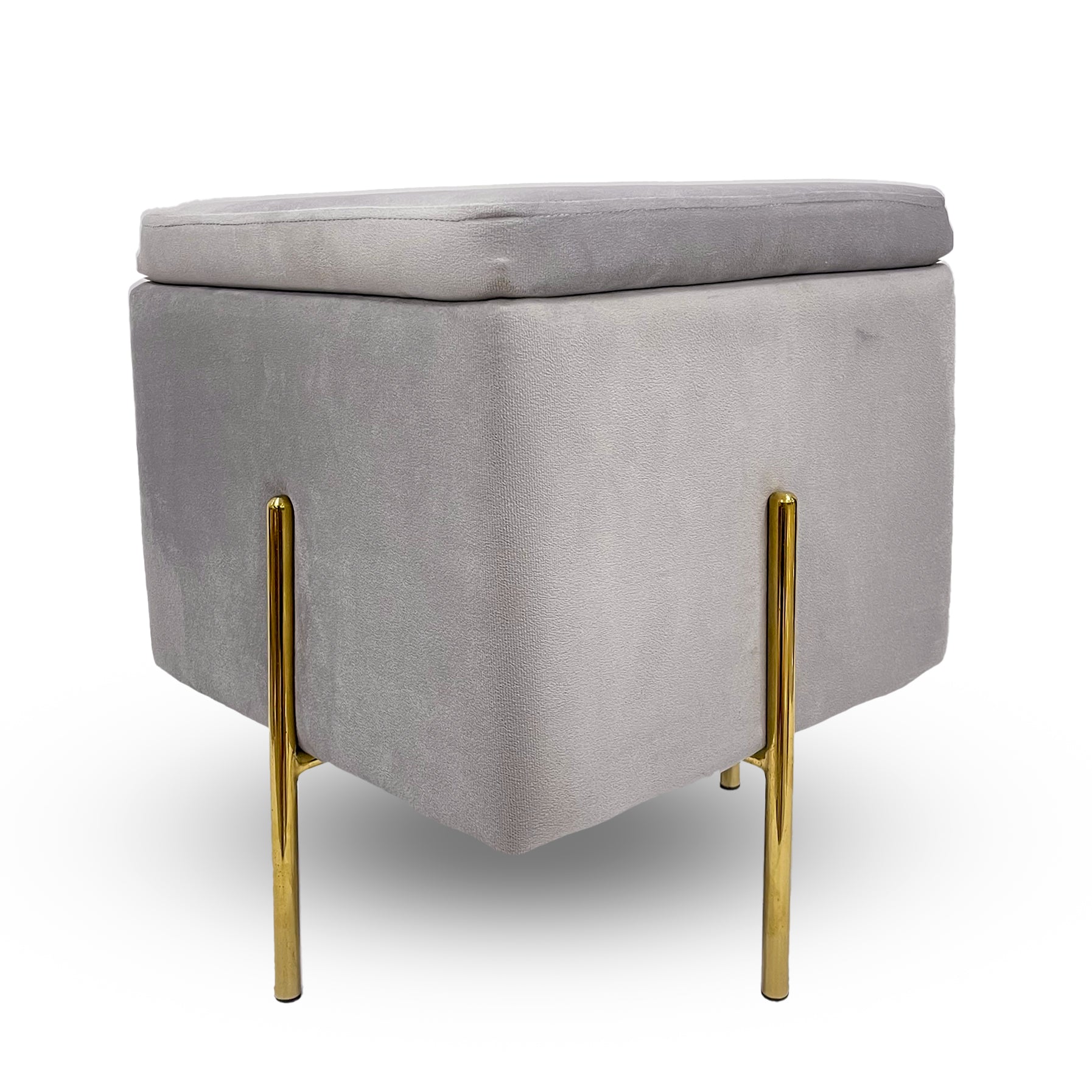 Pouf Contenitore in Velluto con Gambe in Metallo Oro – Poggiapiedi Moderno ed Elegante per Soggiorno, Camera e Ingresso Grigio