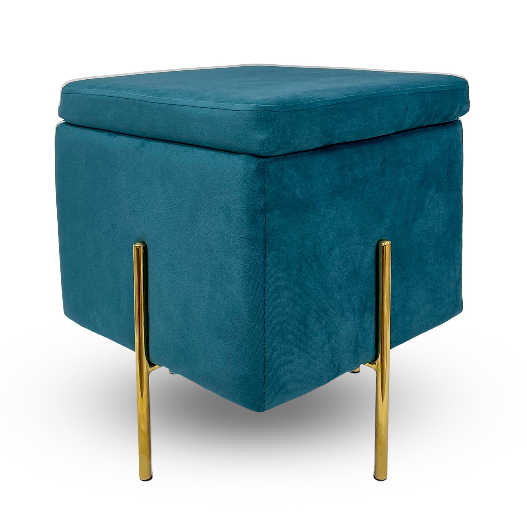 Pouf Contenitore in Velluto con Gambe in Metallo Oro – Poggiapiedi Moderno ed Elegante per Soggiorno, Camera e Ingresso Petrolio