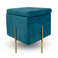 Pouf Contenitore in Velluto con Gambe in Metallo Oro – Poggiapiedi Moderno ed Elegante per Soggiorno, Camera e Ingresso Petrolio