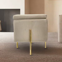 Pouf Contenitore in Velluto con Gambe in Metallo Oro – Poggiapiedi Moderno ed Elegante per Soggiorno, Camera e Ingresso Tortora
