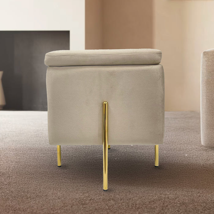 Pouf Contenitore in Velluto con Gambe in Metallo Oro – Poggiapiedi Moderno ed Elegante per Soggiorno, Camera e Ingresso Tortora