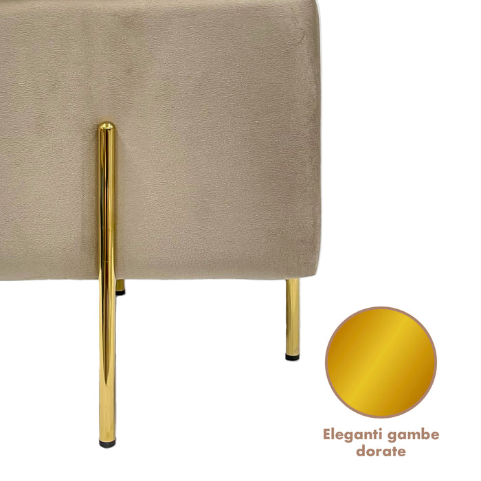 Pouf Contenitore in Velluto con Gambe in Metallo Oro – Poggiapiedi Moderno ed Elegante per Soggiorno, Camera e Ingresso Tortora