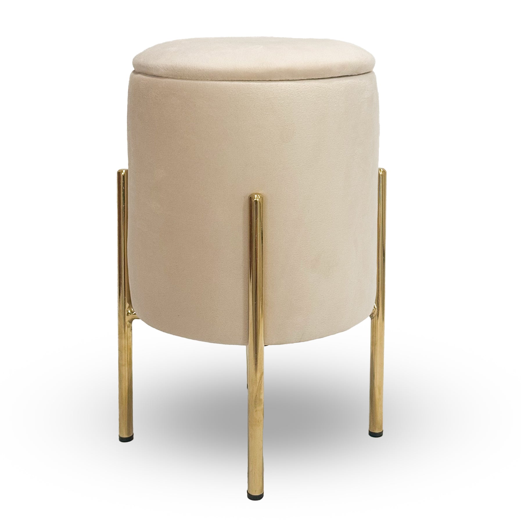 Pouf Contenitore in Velluto Moderno con Gambe Oro – Poggiapiedi Salvaspazio, Sgabello Arredo Elegante 30x45 cm per Soggiorno e Camera Beige