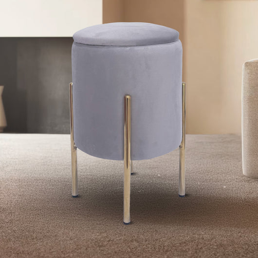Pouf Contenitore in Velluto Moderno con Gambe Oro – Poggiapiedi Salvaspazio, Sgabello Arredo Elegante 30x45 cm per Soggiorno e Camera Grigio