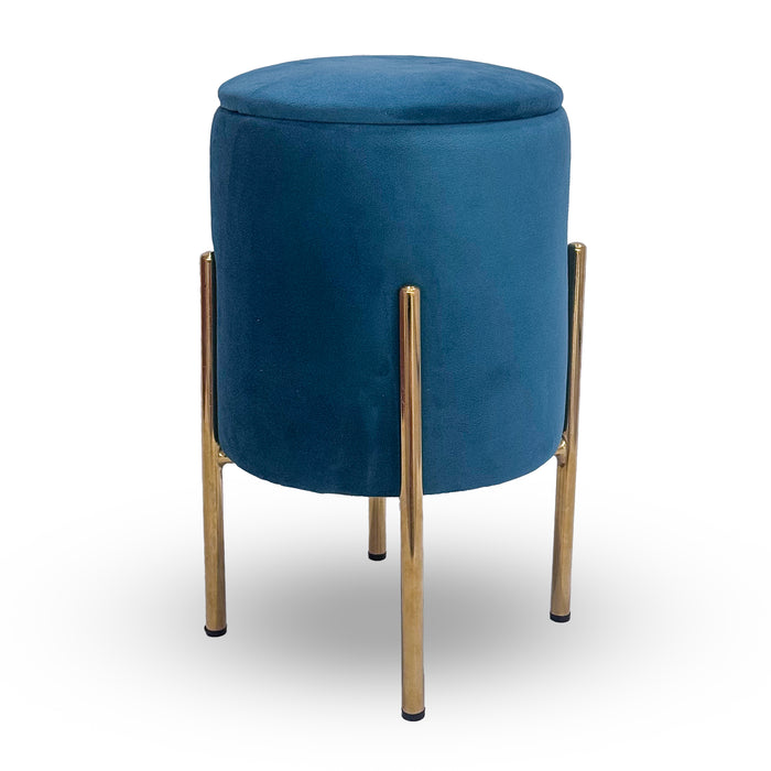 Pouf Contenitore in Velluto Moderno con Gambe Oro – Poggiapiedi Salvaspazio, Sgabello Arredo Elegante 30x45 cm per Soggiorno e Camera Petrolio
