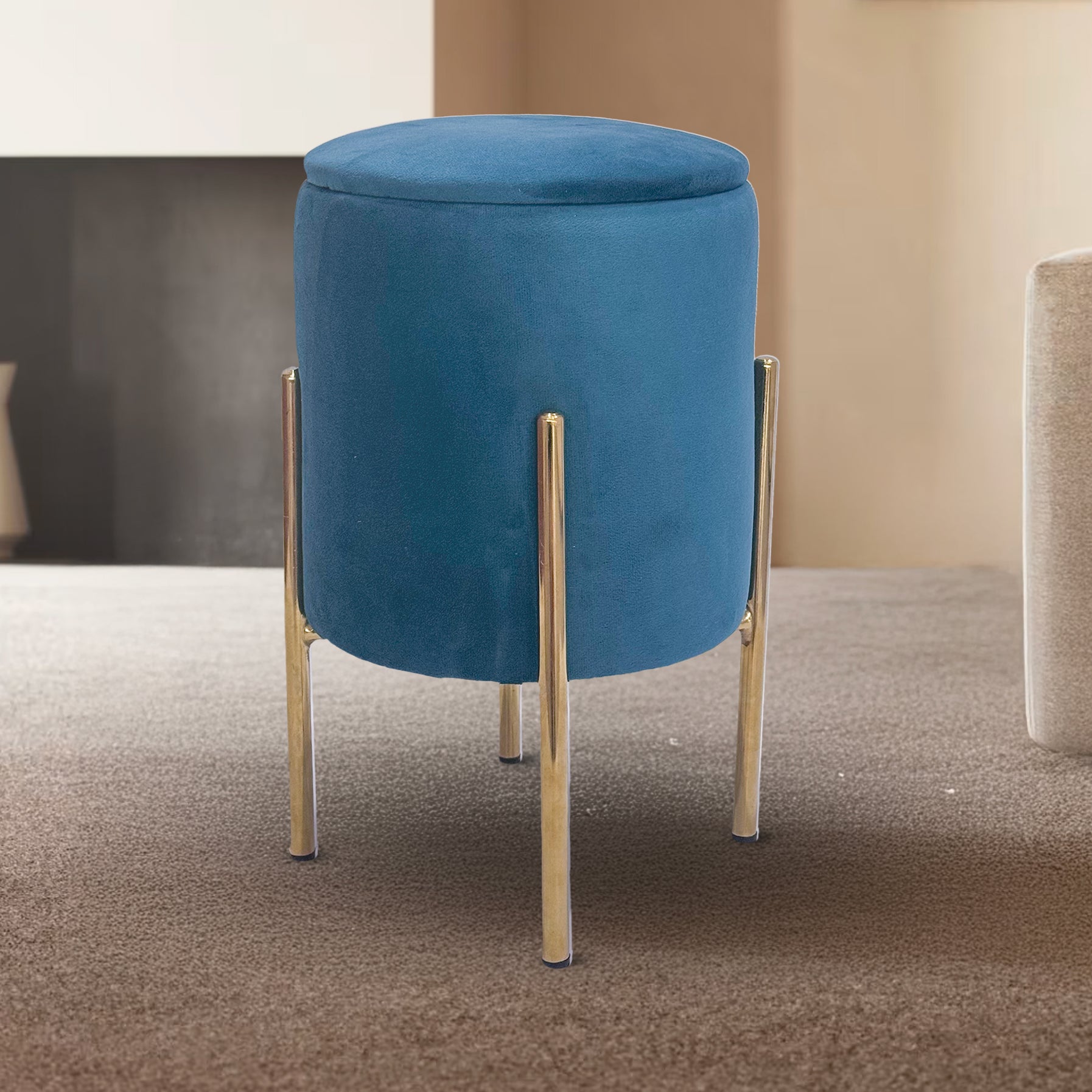 Pouf Contenitore in Velluto Moderno con Gambe Oro – Poggiapiedi Salvaspazio, Sgabello Arredo Elegante 30x45 cm per Soggiorno e Camera Petrolio