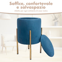 Pouf Contenitore in Velluto Moderno con Gambe Oro – Poggiapiedi Salvaspazio, Sgabello Arredo Elegante 30x45 cm per Soggiorno e Camera Petrolio