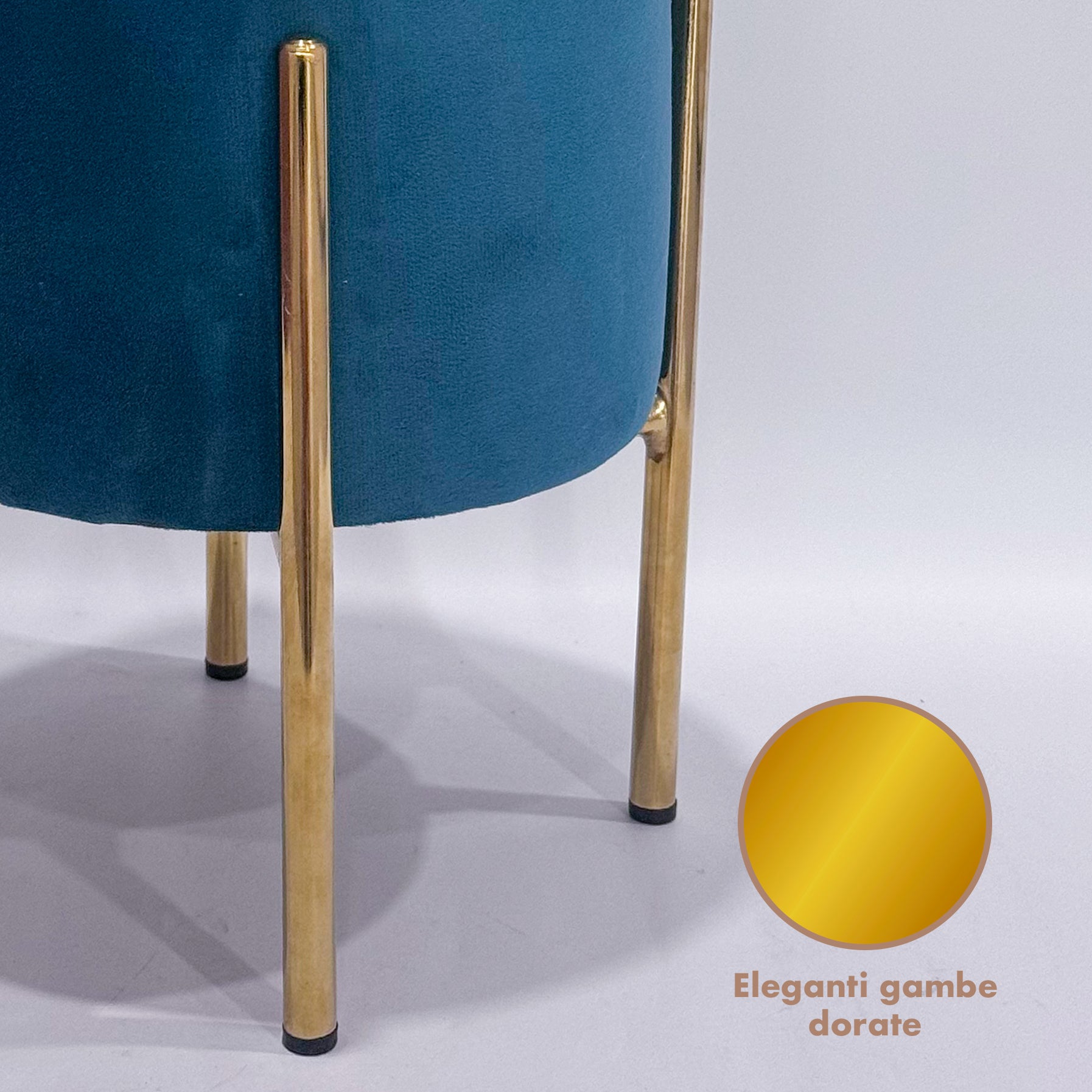 Pouf Contenitore in Velluto Moderno con Gambe Oro – Poggiapiedi Salvaspazio, Sgabello Arredo Elegante 30x45 cm per Soggiorno e Camera Petrolio