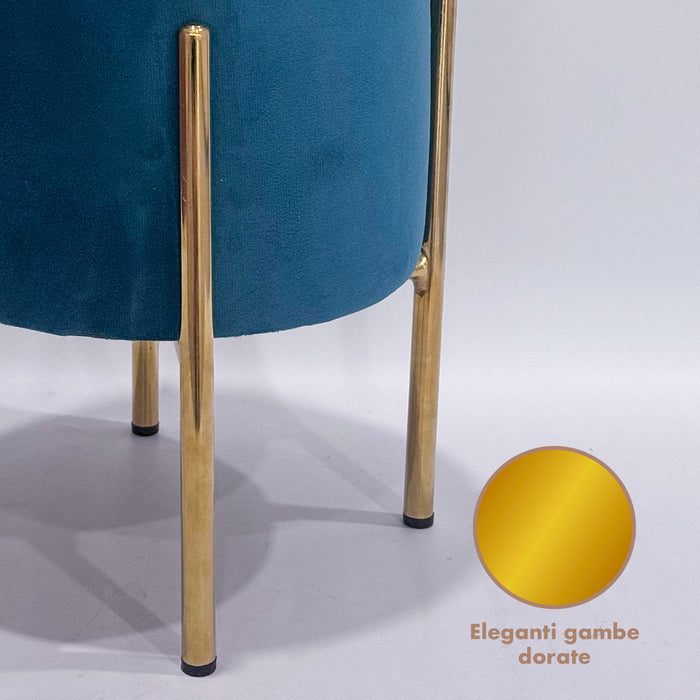 Pouf Contenitore in Velluto Moderno con Gambe Oro – Poggiapiedi Salvaspazio, Sgabello Arredo Elegante 30x45 cm per Soggiorno e Camera Petrolio