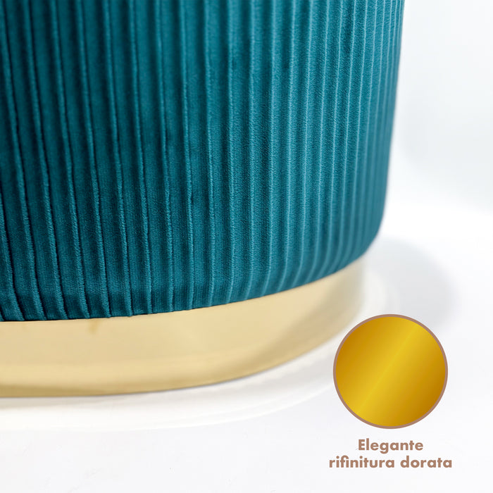 Set 3 Pouf in Velluto – Panca Contenitore Grande Con Cuscino 42x80 cm + 2 Pouf Piccoli 29x35 cm, Design Moderno Elegante, Poggiapiedi e Seduta Aggiuntiva Petrolio