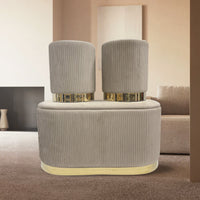 Set 3 Pouf in Velluto – Panca Contenitore Grande Con Cuscino 42x80 cm + 2 Pouf Piccoli 29x35 cm, Design Moderno Elegante, Poggiapiedi e Seduta Aggiuntiva Tortora