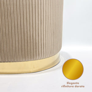 Set 3 Pouf in Velluto – Panca Contenitore Grande Con Cuscino 42x80 cm + 2 Pouf Piccoli 29x35 cm, Design Moderno Elegante, Poggiapiedi e Seduta Aggiuntiva Tortora