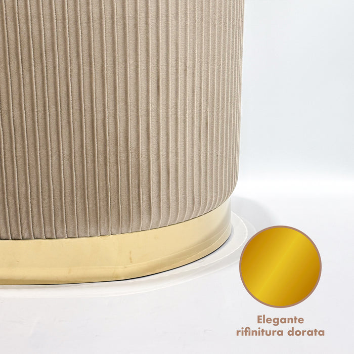 Set 3 Pouf in Velluto – Panca Contenitore Grande Con Cuscino 42x80 cm + 2 Pouf Piccoli 29x35 cm, Design Moderno Elegante, Poggiapiedi e Seduta Aggiuntiva Tortora