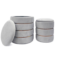 Set 2 Pouf Contenitori in Velluto – Pouf Arredo Moderni Impilabili, Poggiapiedi con Contenitore Salvaspazio, 4 Colori – Grande 37x41 cm, Medio 28x34 cm   Grigio