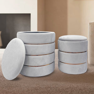 Set 2 Pouf Contenitori in Velluto – Pouf Arredo Moderni Impilabili, Poggiapiedi con Contenitore Salvaspazio, 4 Colori – Grande 37x41 cm, Medio 28x34 cm   Grigio
