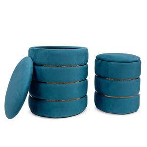 Set 2 Pouf Contenitori in Velluto – Pouf Arredo Moderni Impilabili, Poggiapiedi con Contenitore Salvaspazio, 4 Colori – Grande 37x41 cm, Medio 28x34 cm   Petrolio