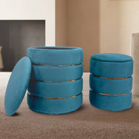 Set 2 Pouf Contenitori in Velluto – Pouf Arredo Moderni Impilabili, Poggiapiedi con Contenitore Salvaspazio, 4 Colori – Grande 37x41 cm, Medio 28x34 cm   Petrolio