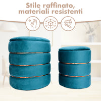 Set 2 Pouf Contenitori in Velluto – Pouf Arredo Moderni Impilabili, Poggiapiedi con Contenitore Salvaspazio, 4 Colori – Grande 37x41 cm, Medio 28x34 cm   Petrolio