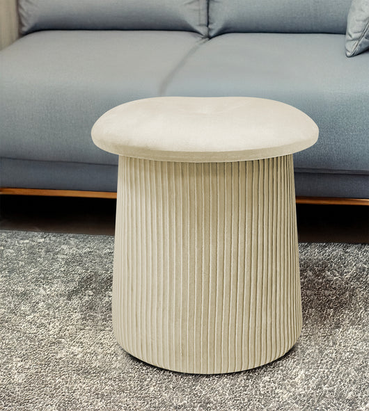 Pouf Contenitore in Velluto a Forma di Fungo – Poggiapiedi e Seduta Moderna 38x44 cm, Design Elegante Disponibile in 4 Colori Beige