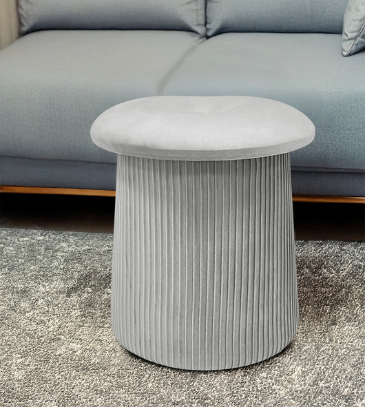 Pouf Contenitore in Velluto a Forma di Fungo – Poggiapiedi e Seduta Moderna 38x44 cm, Design Elegante Disponibile in 4 Colori Grigio