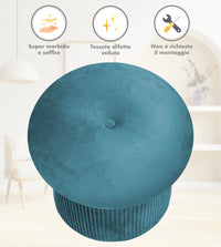 Pouf Contenitore in Velluto a Forma di Fungo – Poggiapiedi e Seduta Moderna 38x44 cm, Design Elegante Disponibile in 4 Colori Petrolio