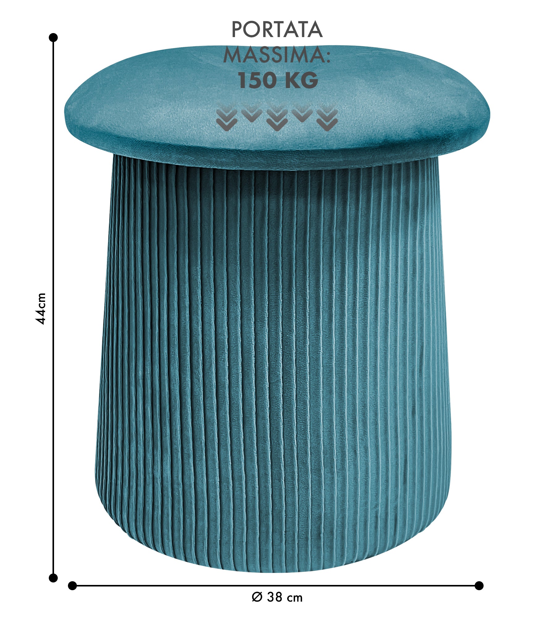 Pouf Contenitore in Velluto a Forma di Fungo – Poggiapiedi e Seduta Moderna 38x44 cm, Design Elegante Disponibile in 4 Colori Petrolio