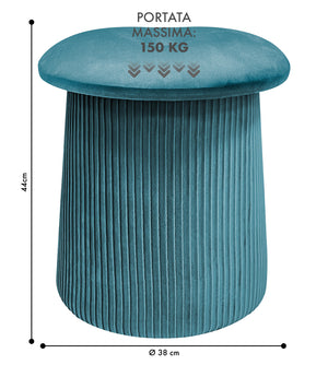 Pouf Contenitore in Velluto a Forma di Fungo – Poggiapiedi e Seduta Moderna 38x44 cm, Design Elegante Disponibile in 4 Colori Petrolio