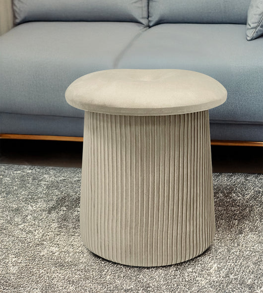 Pouf Contenitore in Velluto a Forma di Fungo – Poggiapiedi e Seduta Moderna 38x44 cm, Design Elegante Disponibile in 4 Colori Tortora